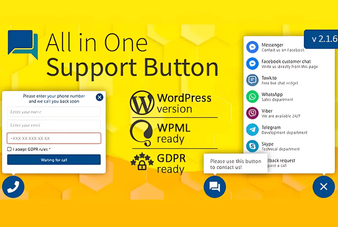 All in One Support Button + Callback Request. WhatsApp, Messenger, Telegram, LiveChat and more - v2.2.7