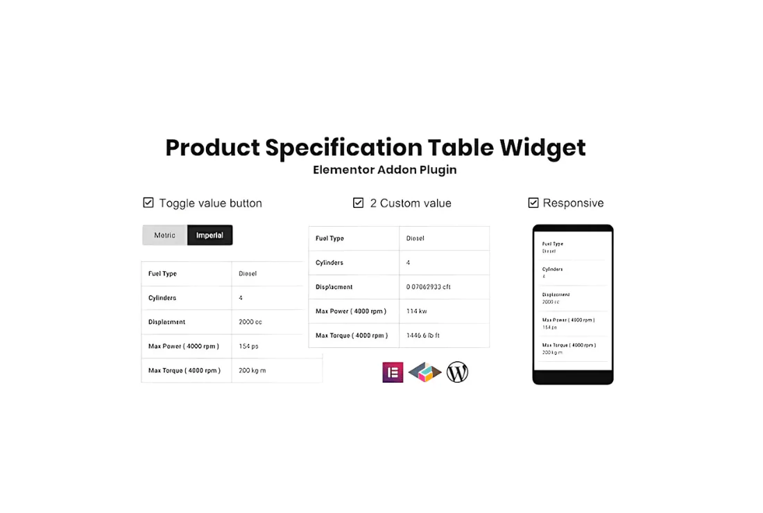 Product Specification Table Widget For Elementor - v1.0.0